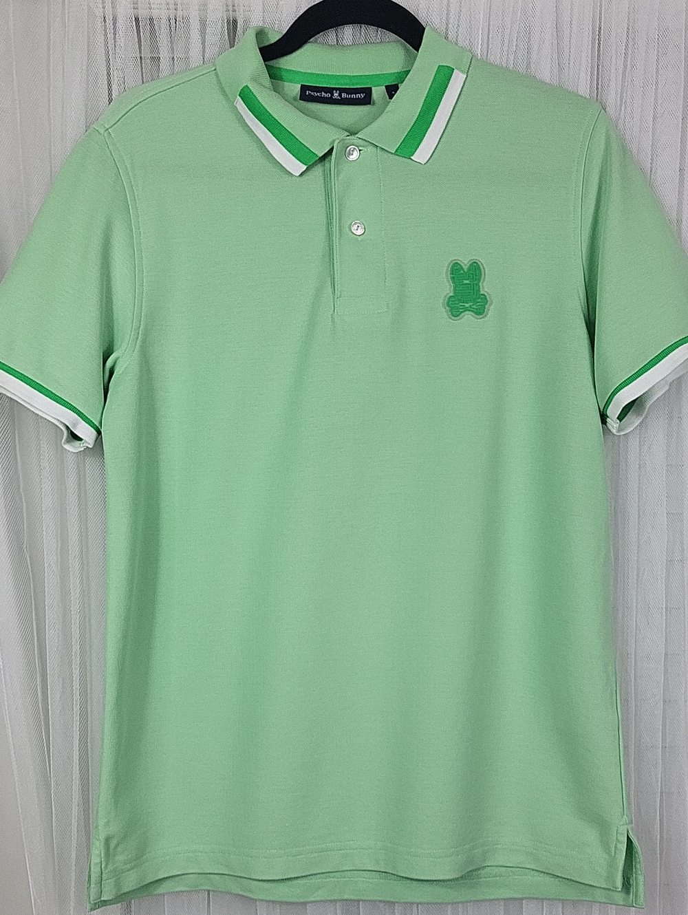 Psycho Bunny Minty Polo with White & Green Trim. Size 4